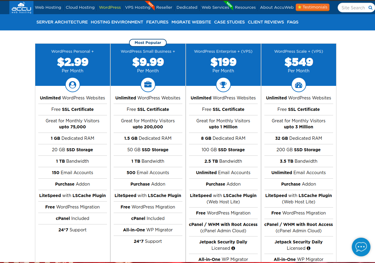 AccuWeb Plans