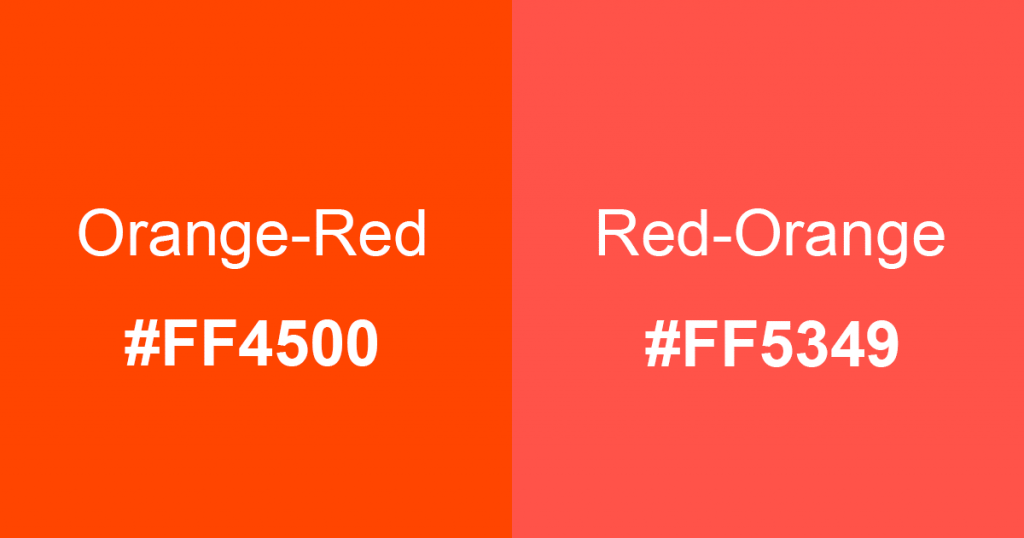 Orange-red is #FF4500, then for Red-orange is #FF5349