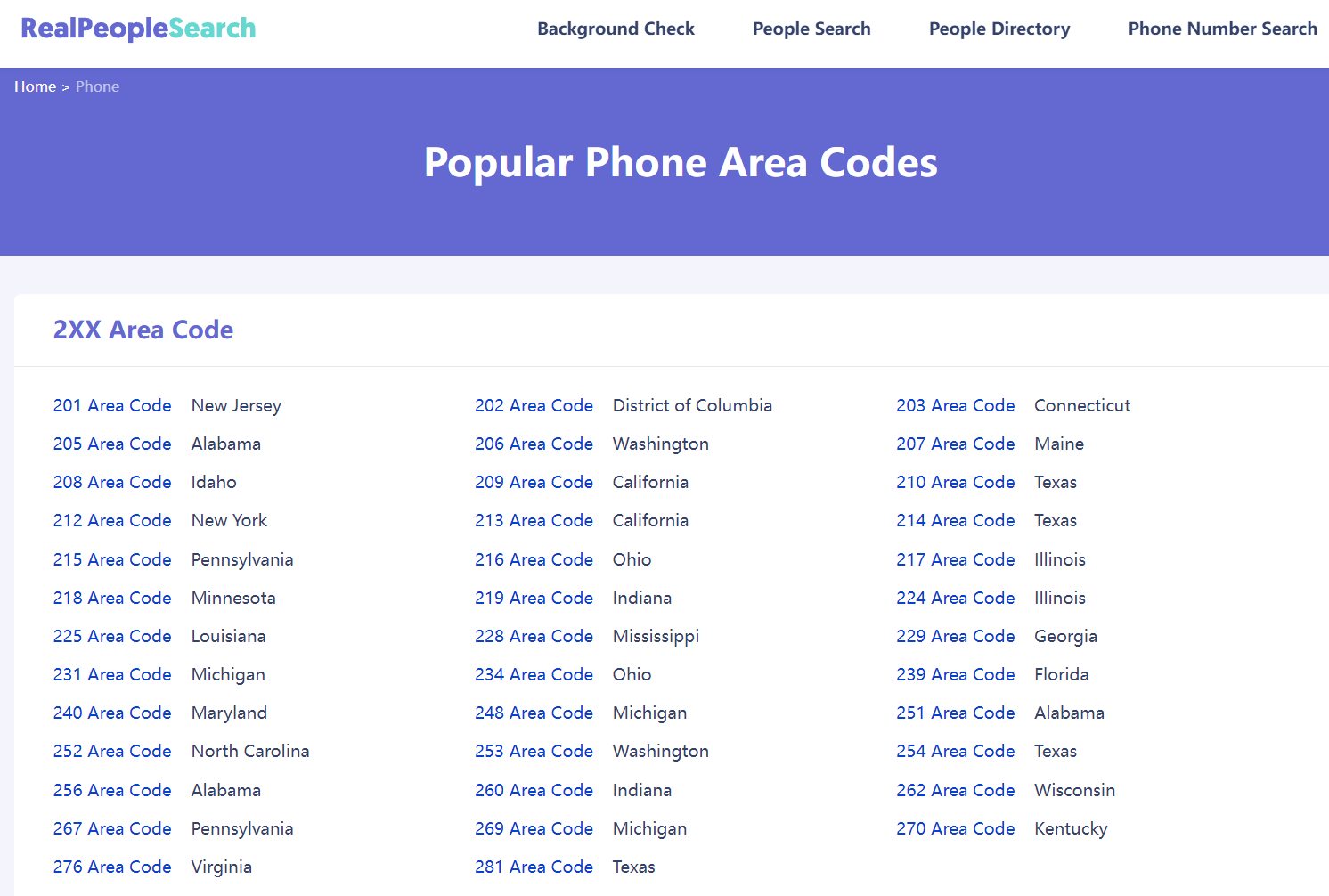 Phone Number Search With An Area Code