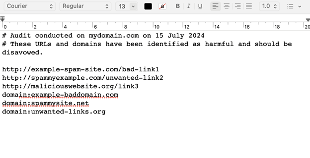 Google txt Disavow File Sample