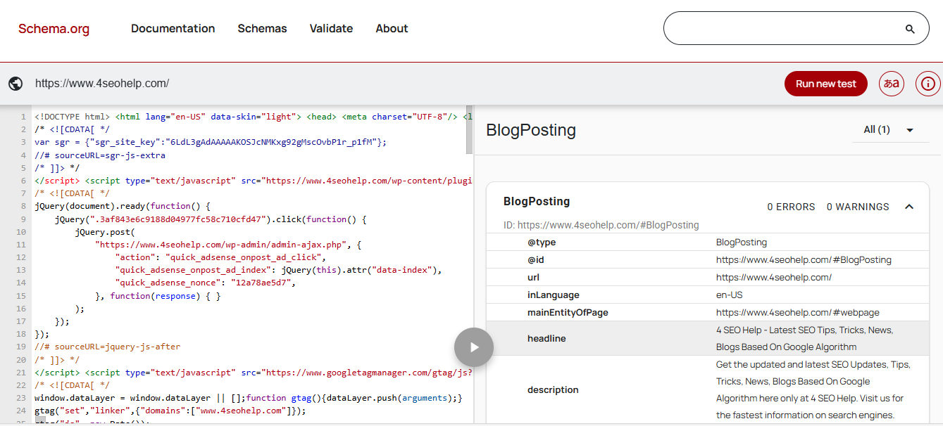 Schema Validator - 4 SEO Help