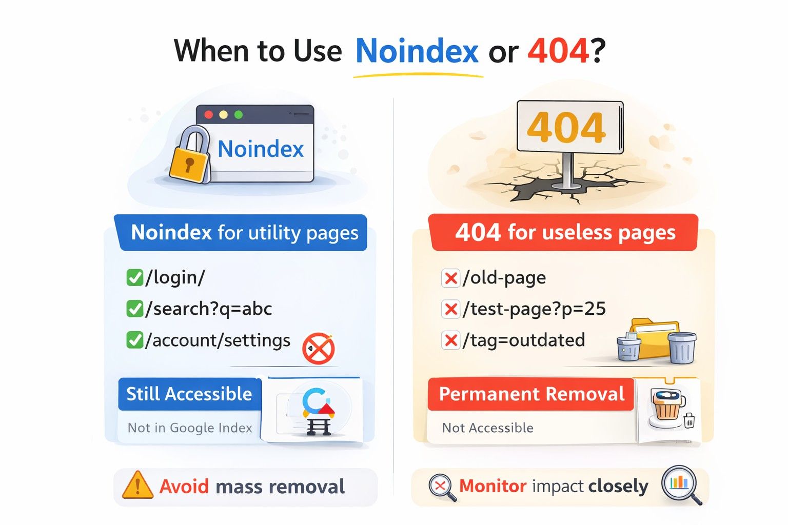 When to Use Noindex or 404